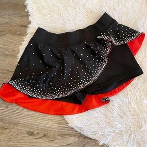Rebel Athletic Cheer Skort Rhinestone Bling Competition Dance YXL Black Orange